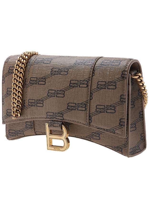 Luxury Balenciaga Trending 2026 Hourglass BB Monogram Chain Long Wallet Brown