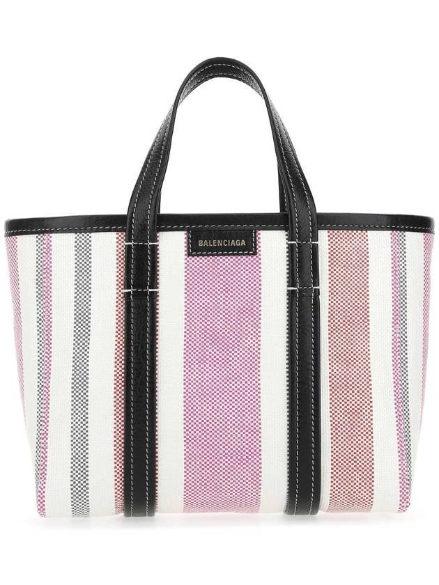 Luxury Balenciaga Trending 2026 Barbes East West Raffia Striped Shopper Tote Bag Pink