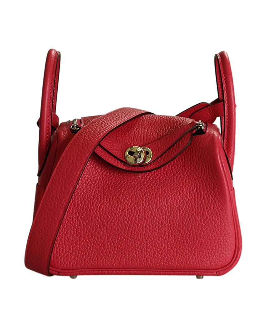 Luxury Hermes Mini Lindy 20 Rose Extreme Taurillon Clemence 2- Way Bag