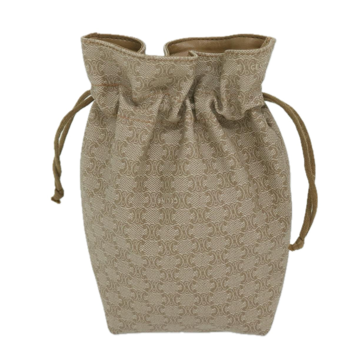 Luxury CELINE Macadam Canvas Drawstring Pouch Beige ai715