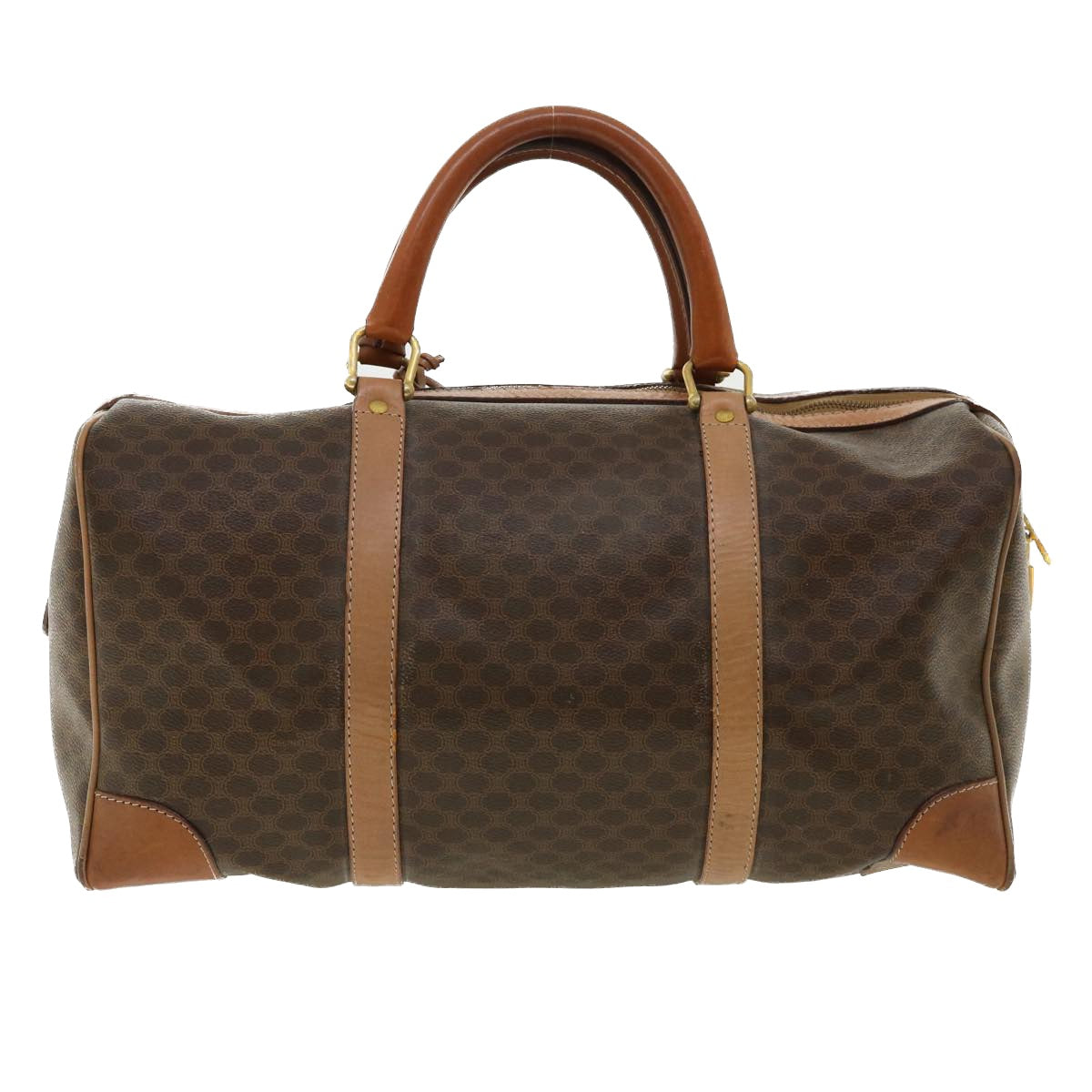 Luxury CELINE Macadam Canvas Boston Bag PVC Leather Brown am3472