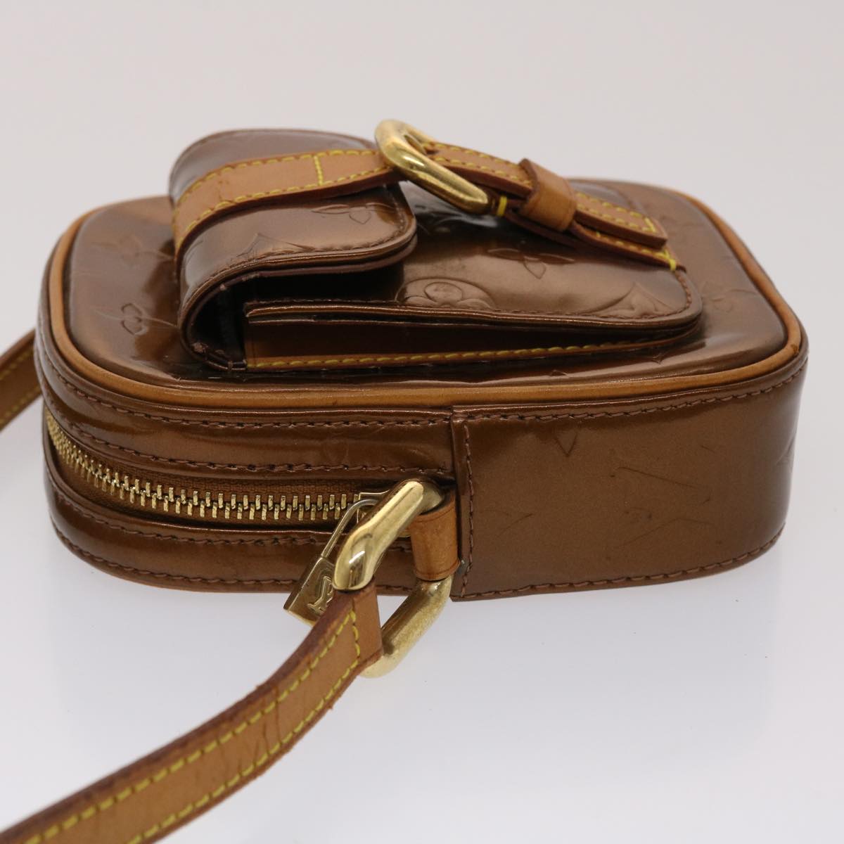 LOUIS VUITTON Monogram Vernis Christie PM Shoulder Bag Bronze Auth am4733