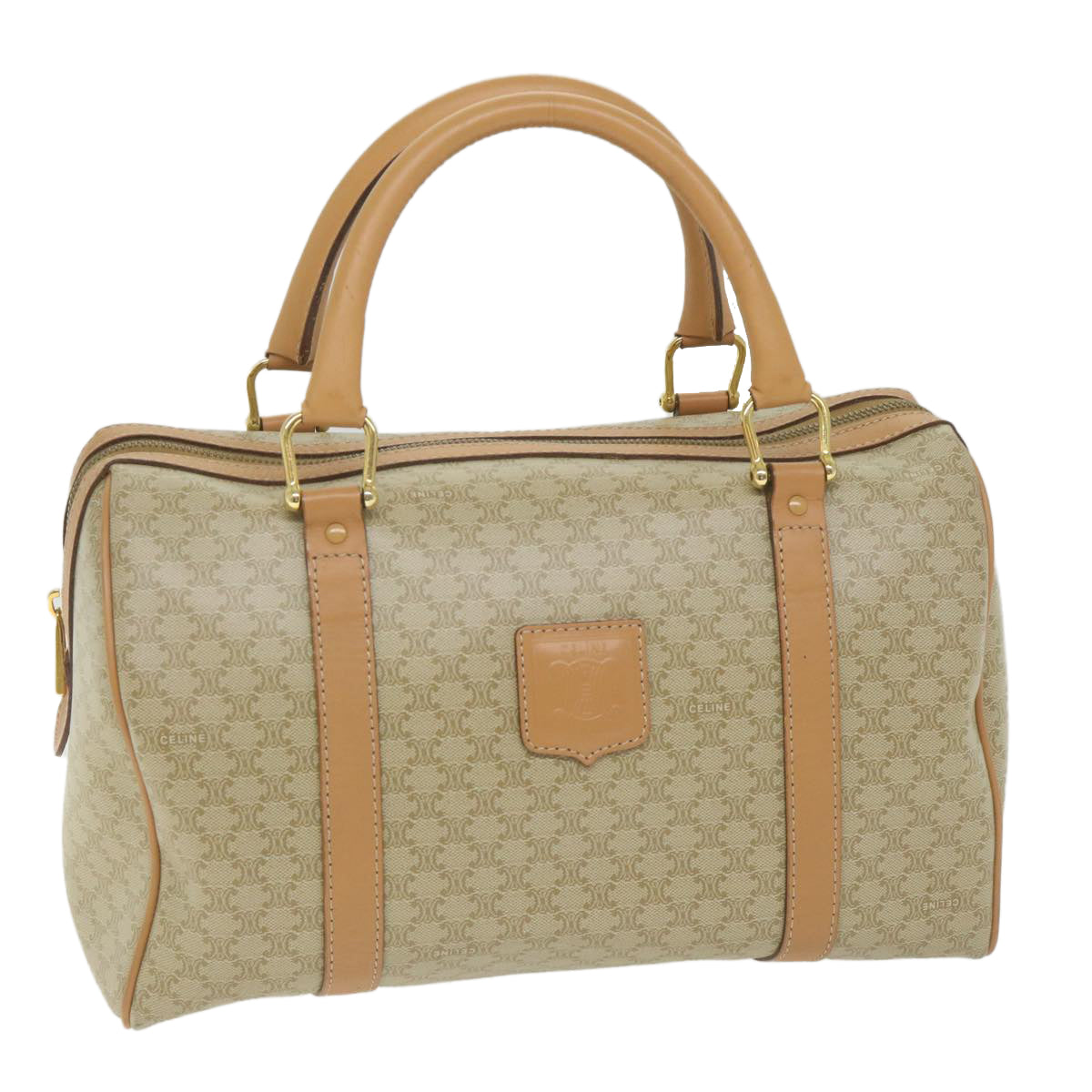 Luxury CELINE Macadam Canvas Boston Bag Beige am5215