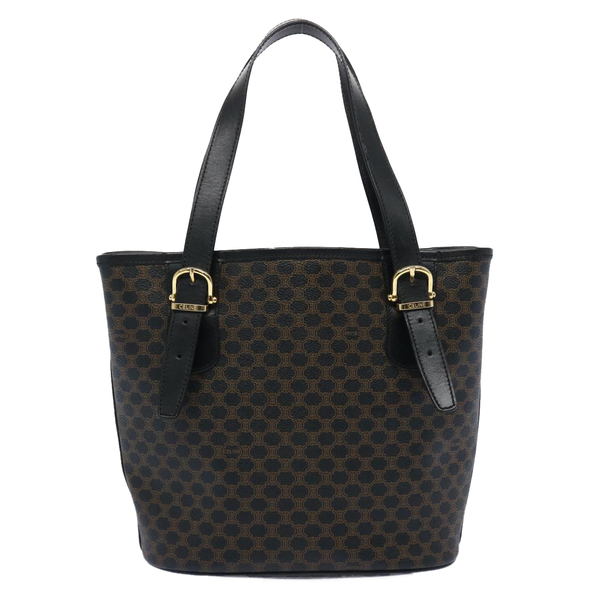 Luxury CELINE Macadam Canvas Tote Bag PVC Leather Black am5509