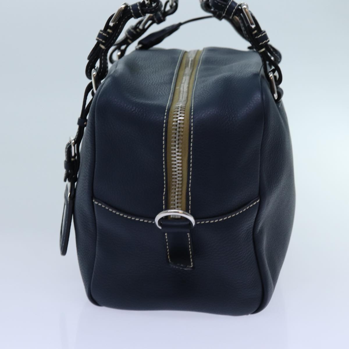 PRADA Hand Bag Leather Navy Auth am6063