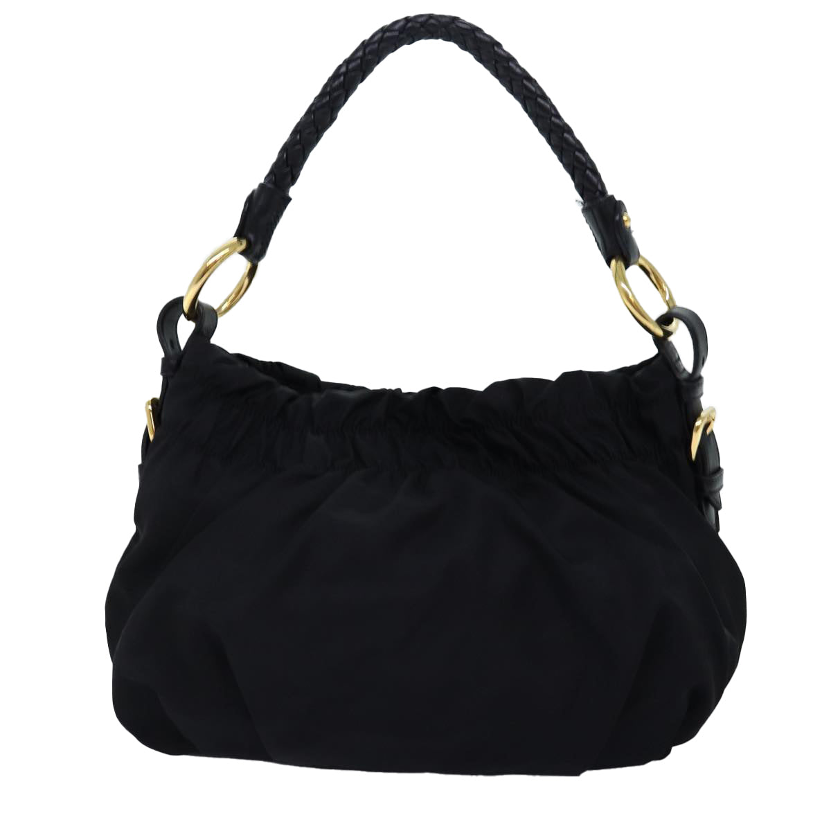 PRADA Ribbon Hand Bag Nylon Black Auth am6168