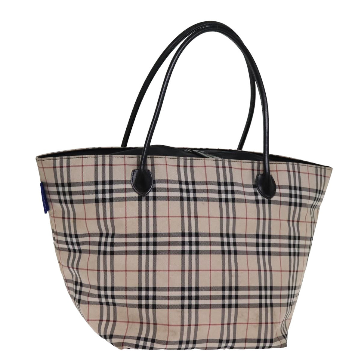 Burberry Nova Check Blue Label Tote Bag Nylon Beige Auth am6318