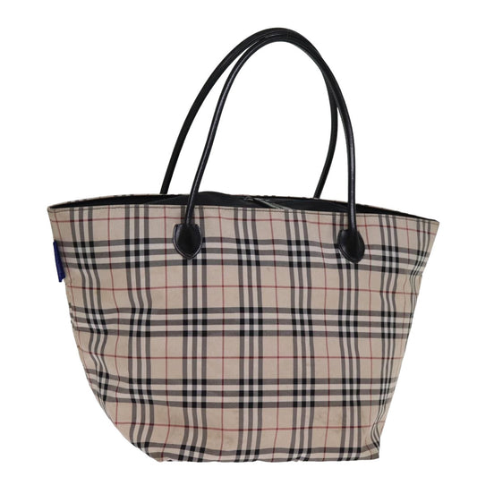 Burberry Nova Check Blue Label Tote Bag Nylon Beige Auth am6318