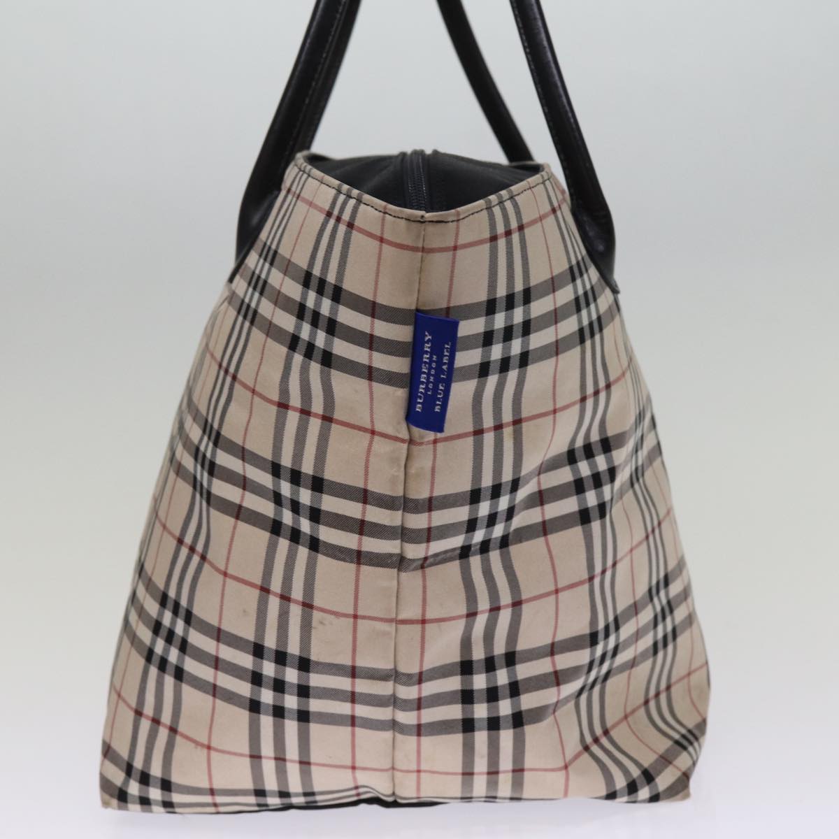 Burberry Nova Check Blue Label Tote Bag Nylon Beige Auth am6318