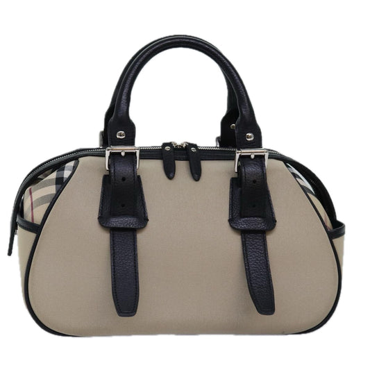 Burberry Nova Check Hand Bag Canvas Beige Auth am6323