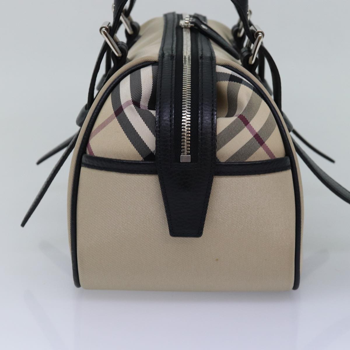 Burberry Nova Check Hand Bag Canvas Beige Auth am6323