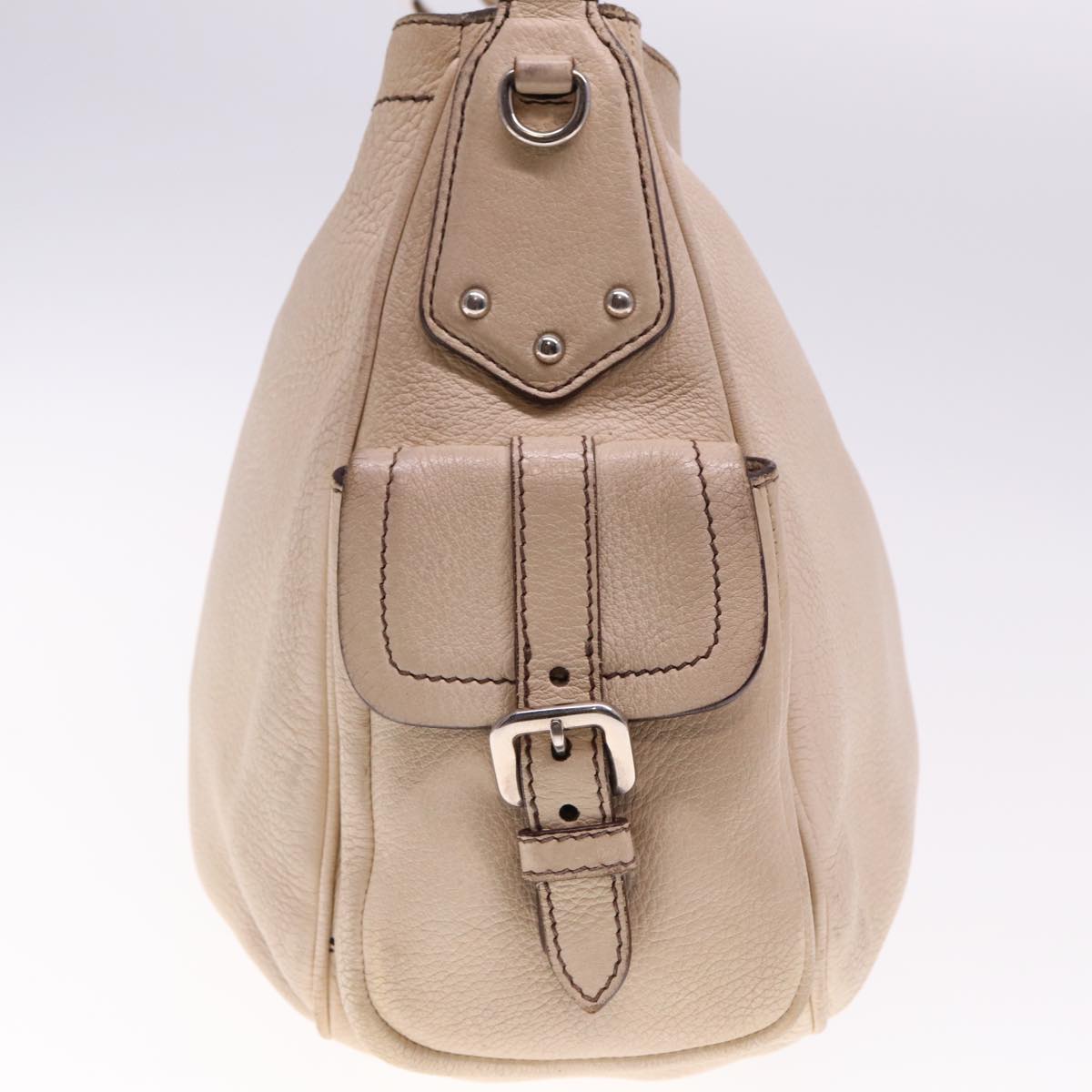 PRADA Shoulder Bag Leather Beige Auth am6349