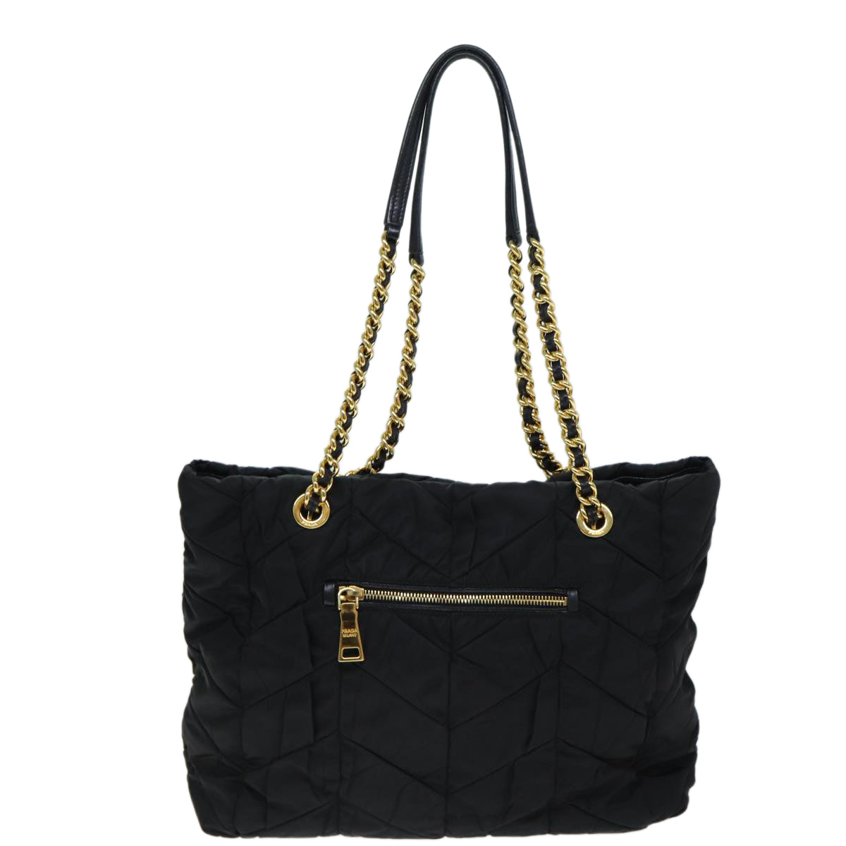 PRADA Quilted Chain Shoulder Bag Nylon Black Auth am6356