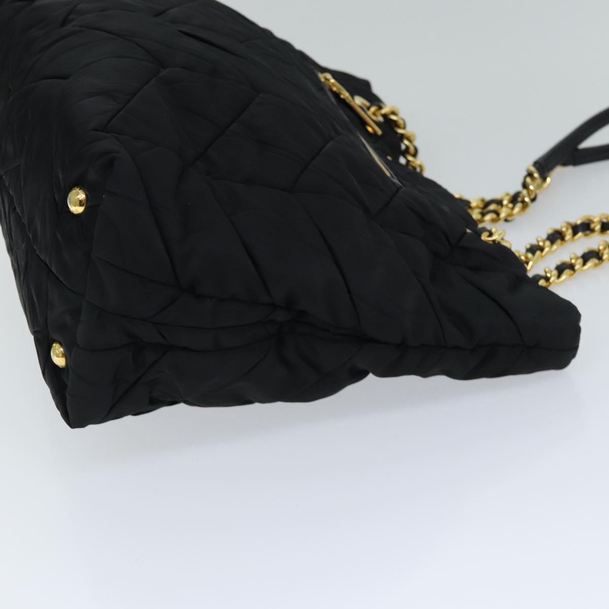 PRADA Quilted Chain Shoulder Bag Nylon Black Auth am6356