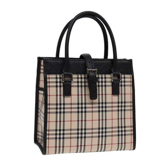 Burberry Nova Check Hand Bag Canvas Beige Black Auth am6710