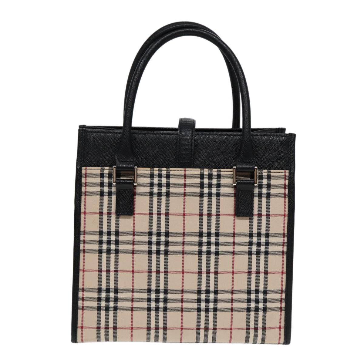 Burberry Nova Check Hand Bag Canvas Beige Black Auth am6710