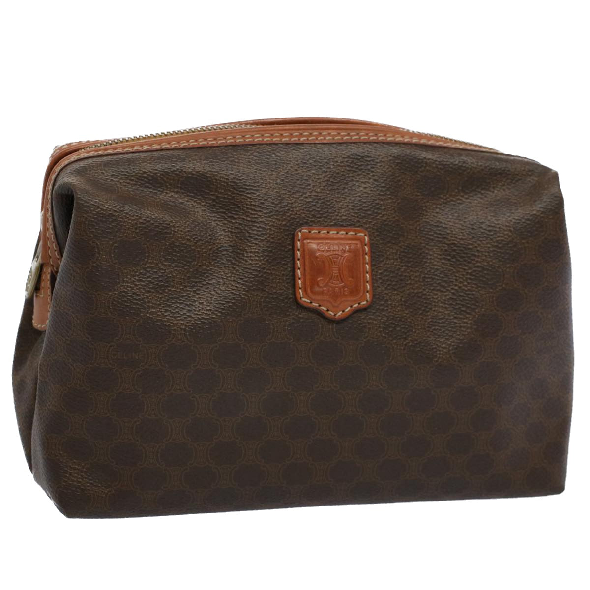 Luxury CELINE Macadam Canvas Pouch PVC Leather Brown ar10296