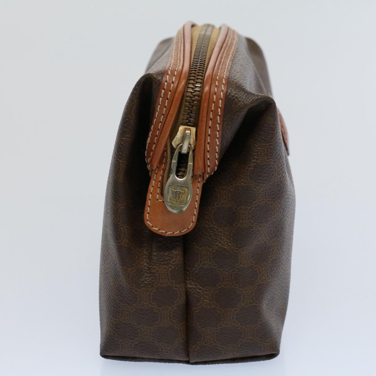 Luxury CELINE Macadam Canvas Pouch PVC Leather Brown ar10296