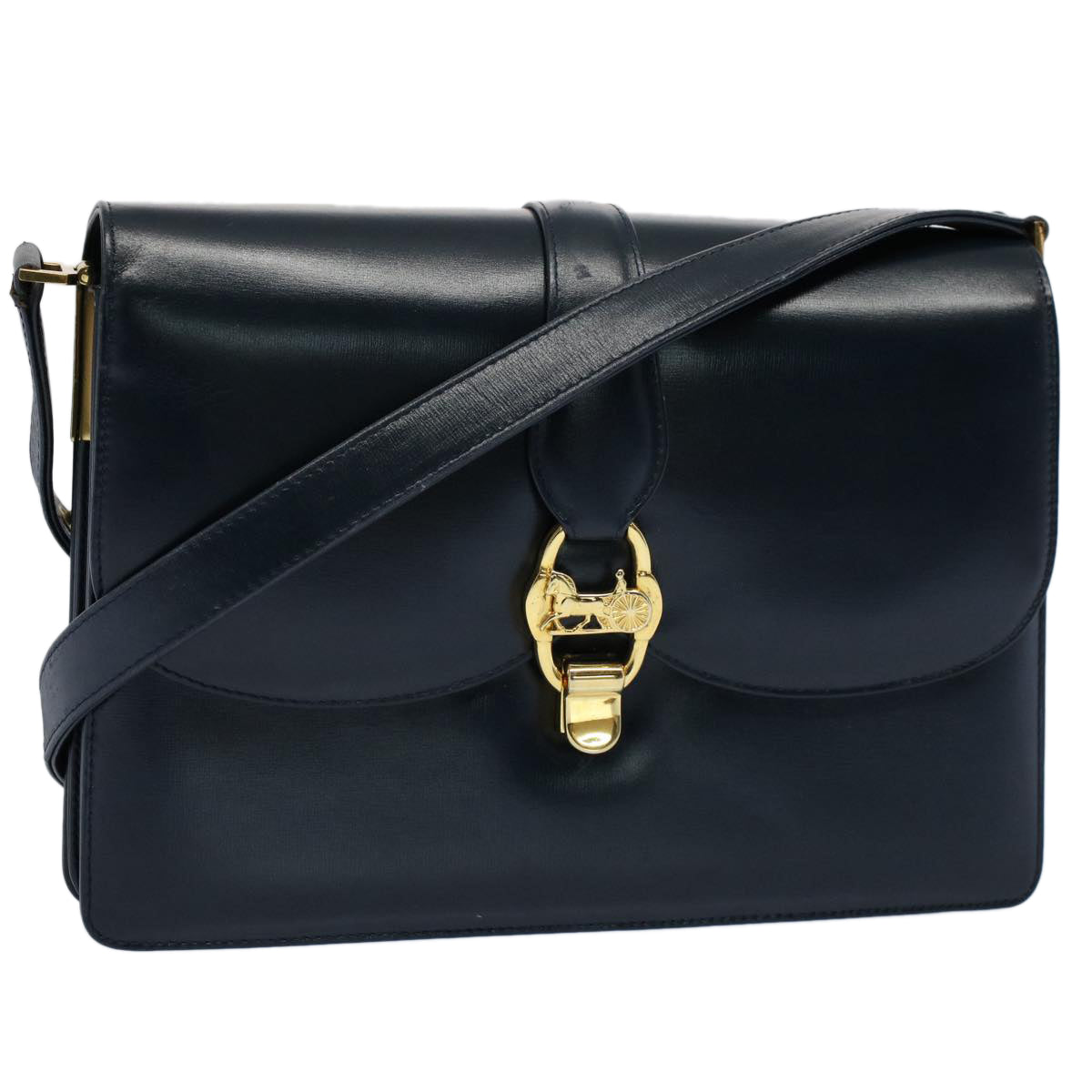 Luxury CELINE Horse Carriage Shoulder Bag Leather Navy ar10323