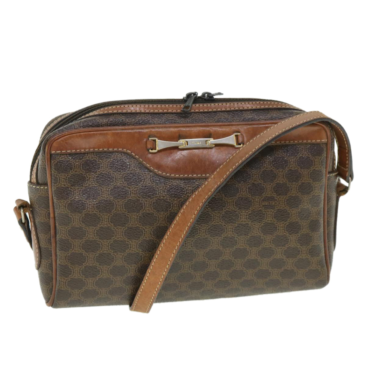 Luxury CELINE Macadam Canvas Shoulder Bag PVC Leather Brown ar10380B