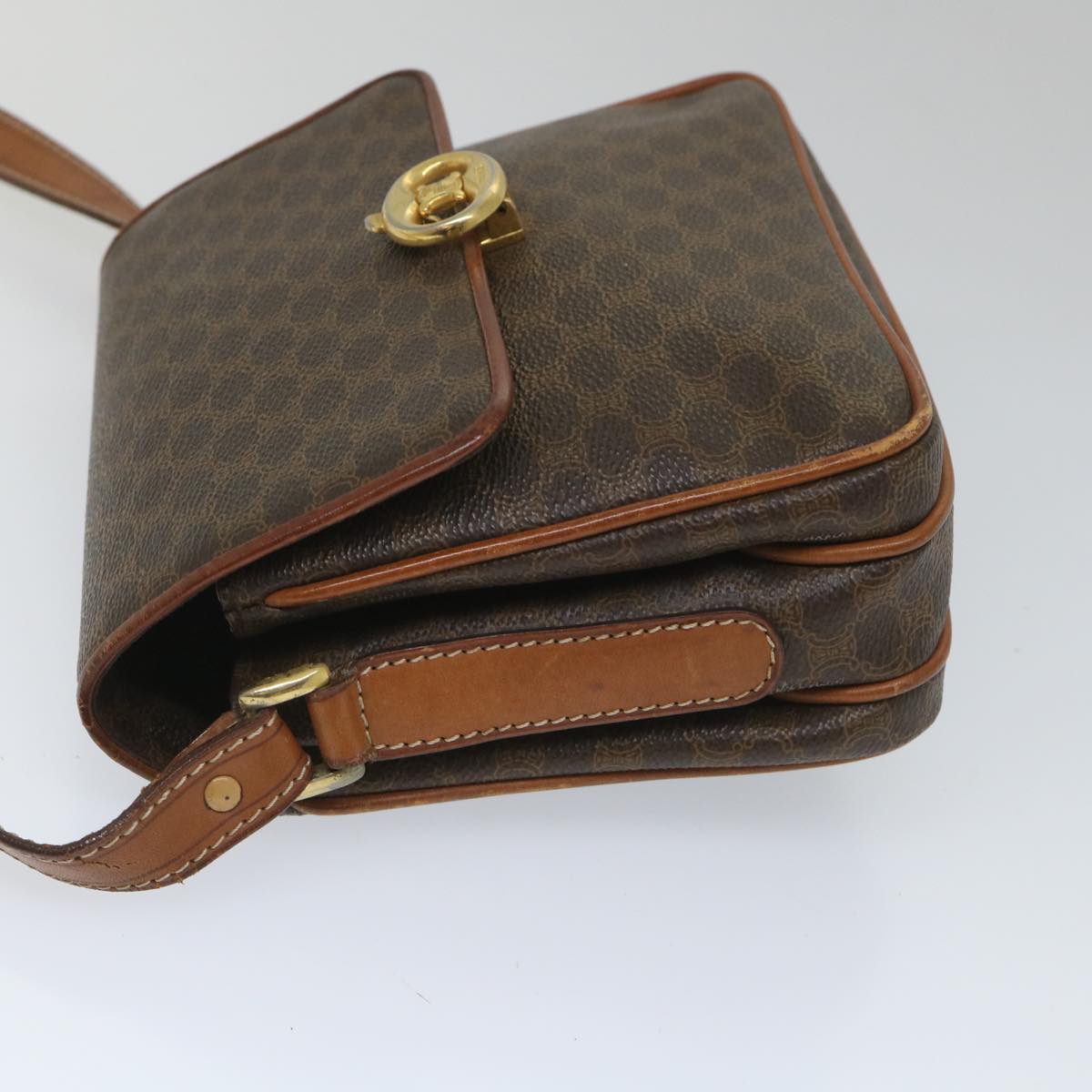 Luxury CELINE Macadam Canvas Shoulder Bag PVC Leather Brown ar10469