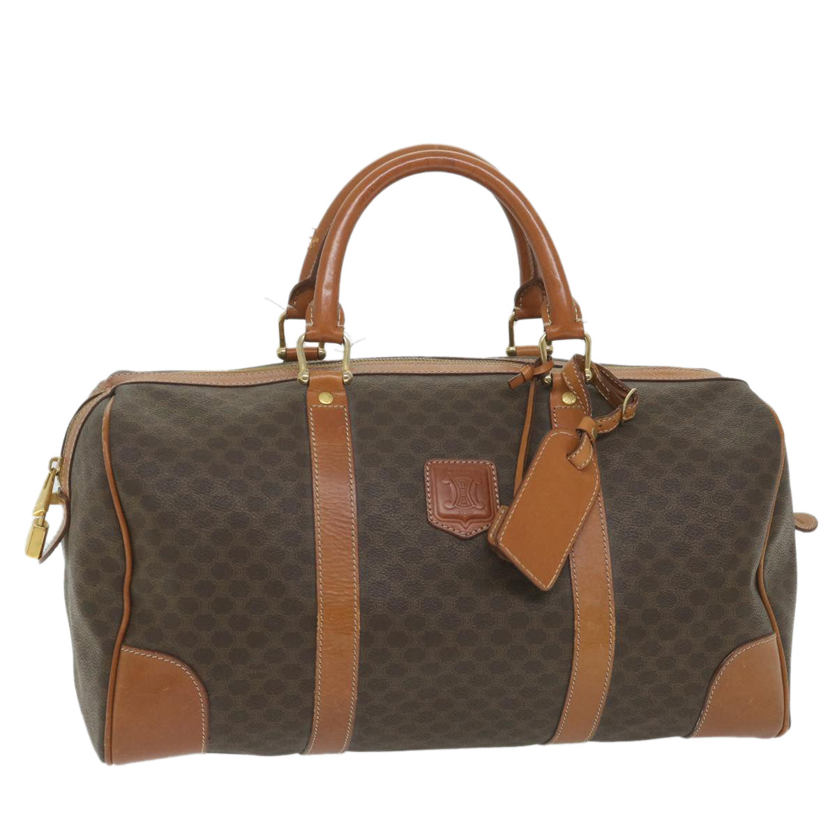 Luxury CELINE Macadam Canvas Boston Bag PVC Leather Brown ar10767