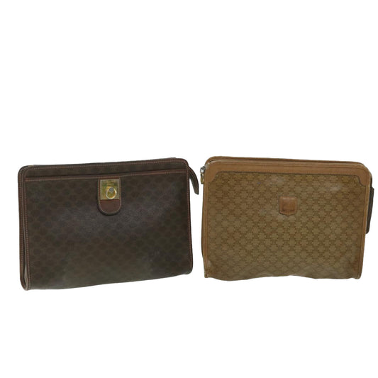 Luxury CELINE Macadam Canvas Clutch Bag PVC Leather 2Set Brown ar10787