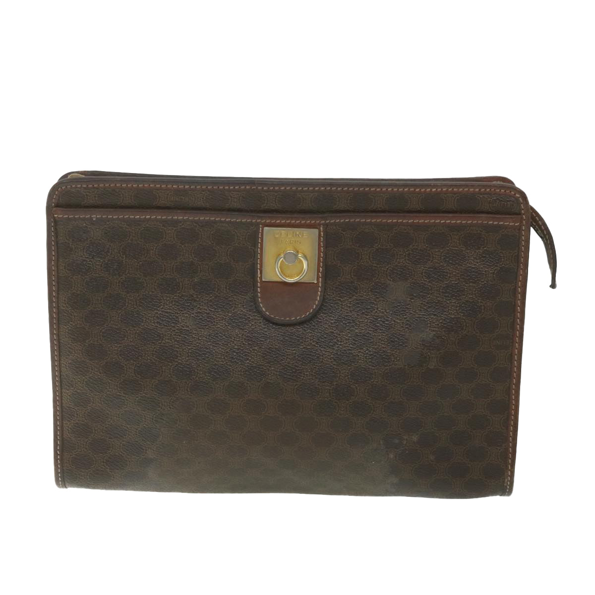 Luxury CELINE Macadam Canvas Clutch Bag PVC Leather 2Set Brown ar10787