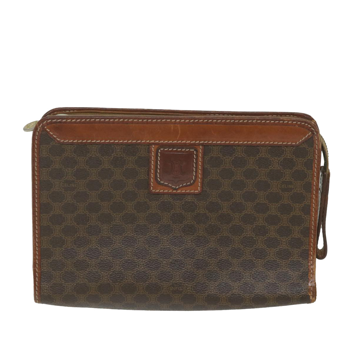 Luxury CELINE Macadam Canvas Clutch Bag PVC Leather 2Set Brown ar10789