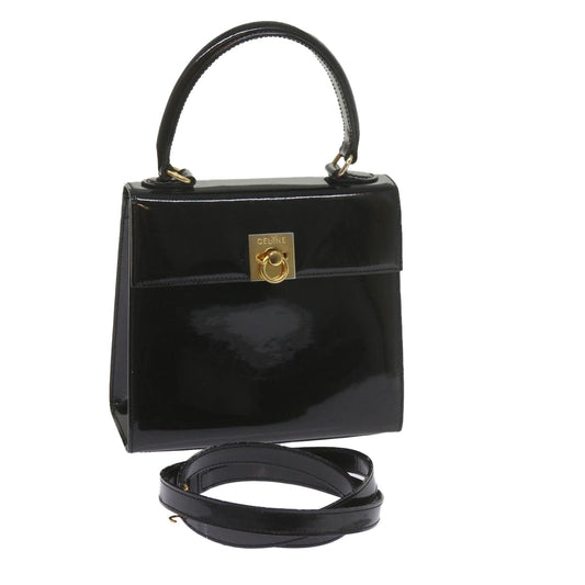 Luxury CELINE Hand Bag Patent leather 2way Black ar10948B