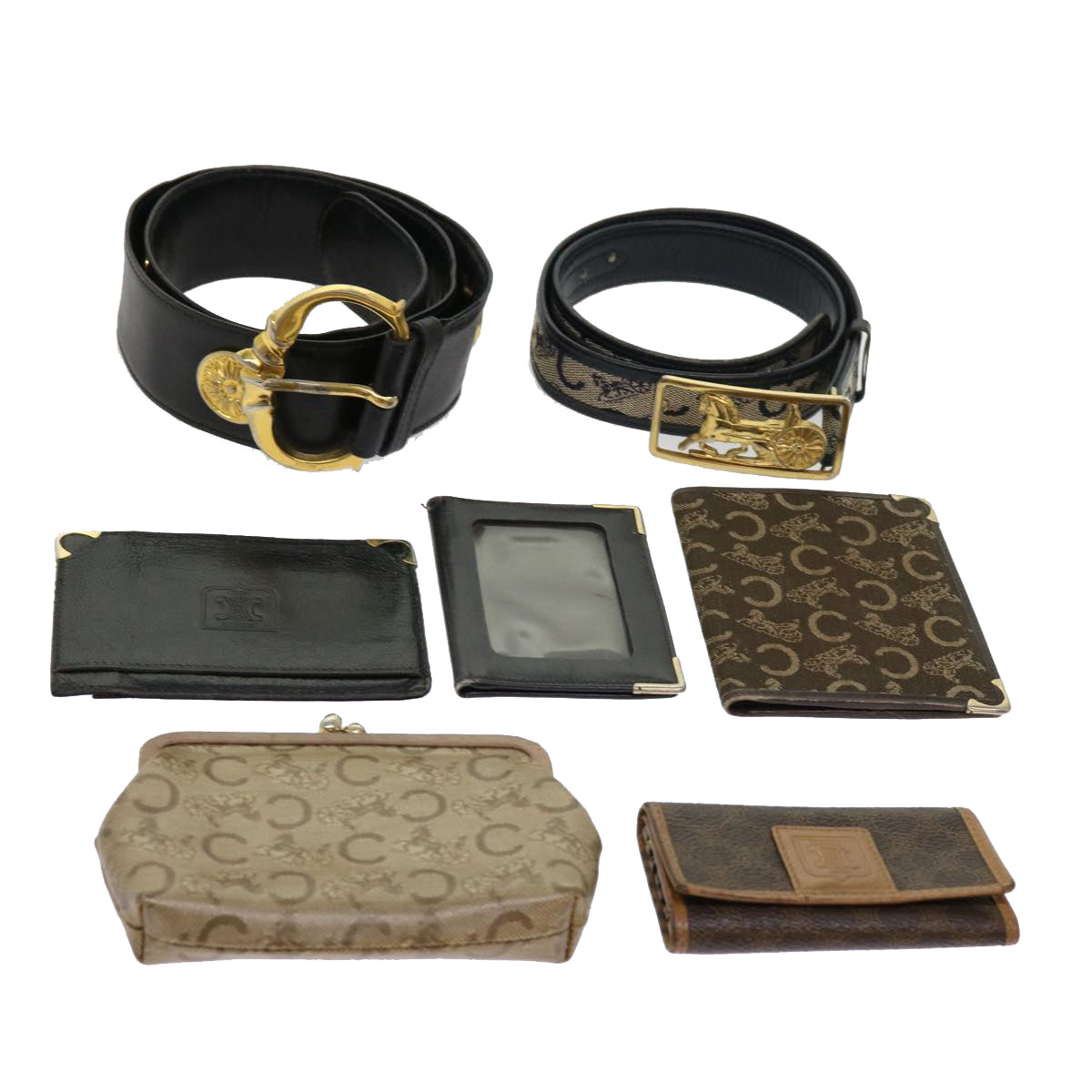 Luxury CELINE Macadam Canvas Card Key Case Pouch Belt Leather 7Set Brown ar11266