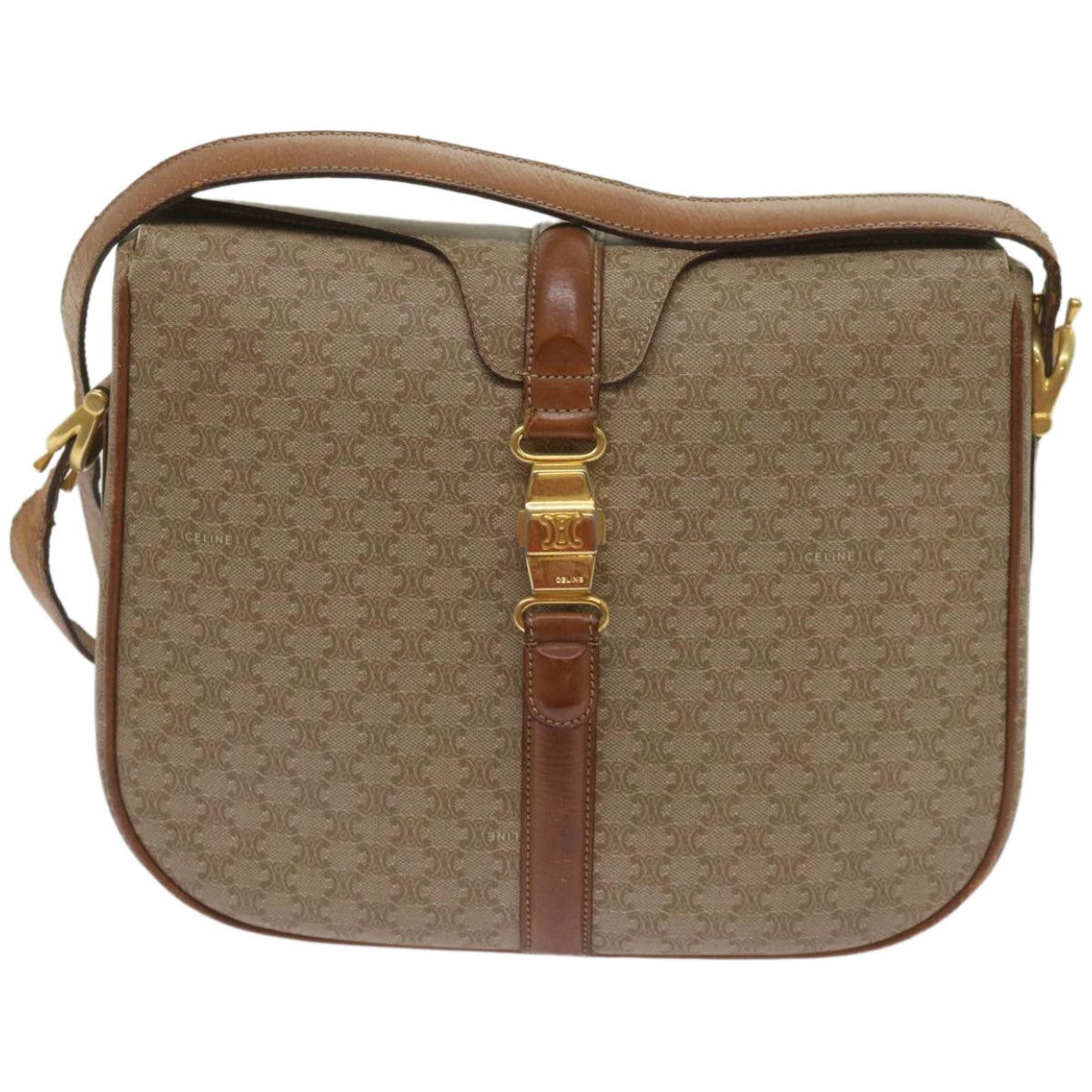Luxury CELINE Macadam Canvas Shoulder Bag Beige ar11449B