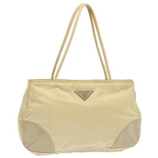 PRADA Hand Bag Nylon Beige Auth ar11710