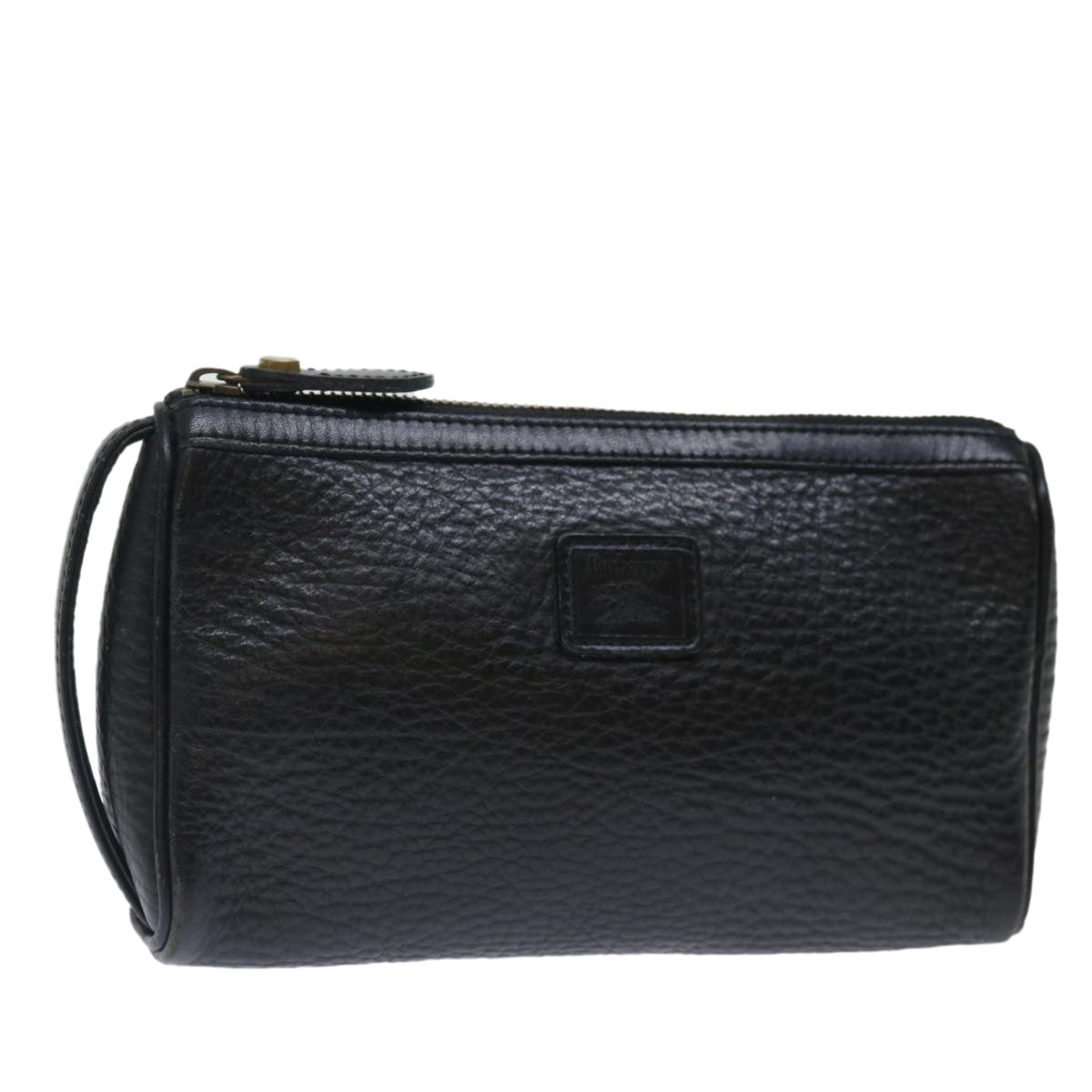 Burberry Clutch Bag Leather Black Auth ar11739
