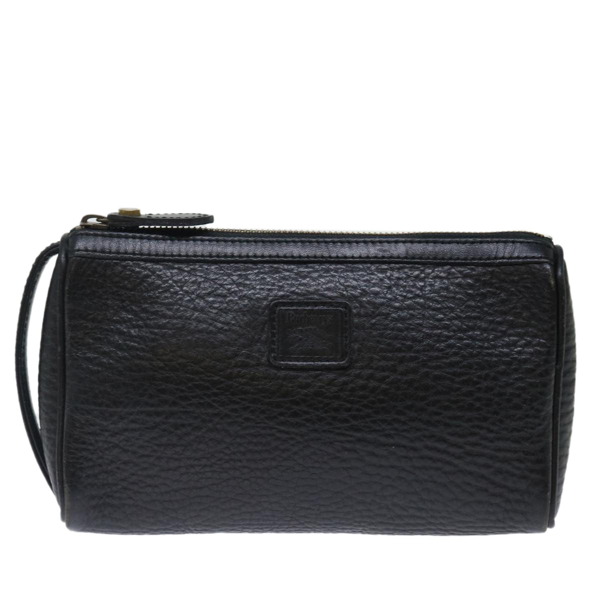 Burberry Clutch Bag Leather Black Auth ar11739
