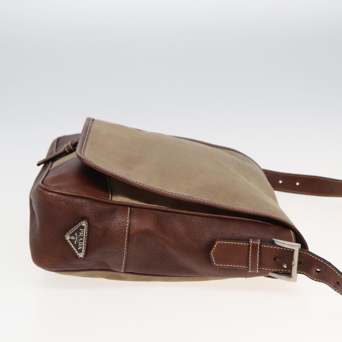 PRADA Shoulder Bag Canvas Brown Auth