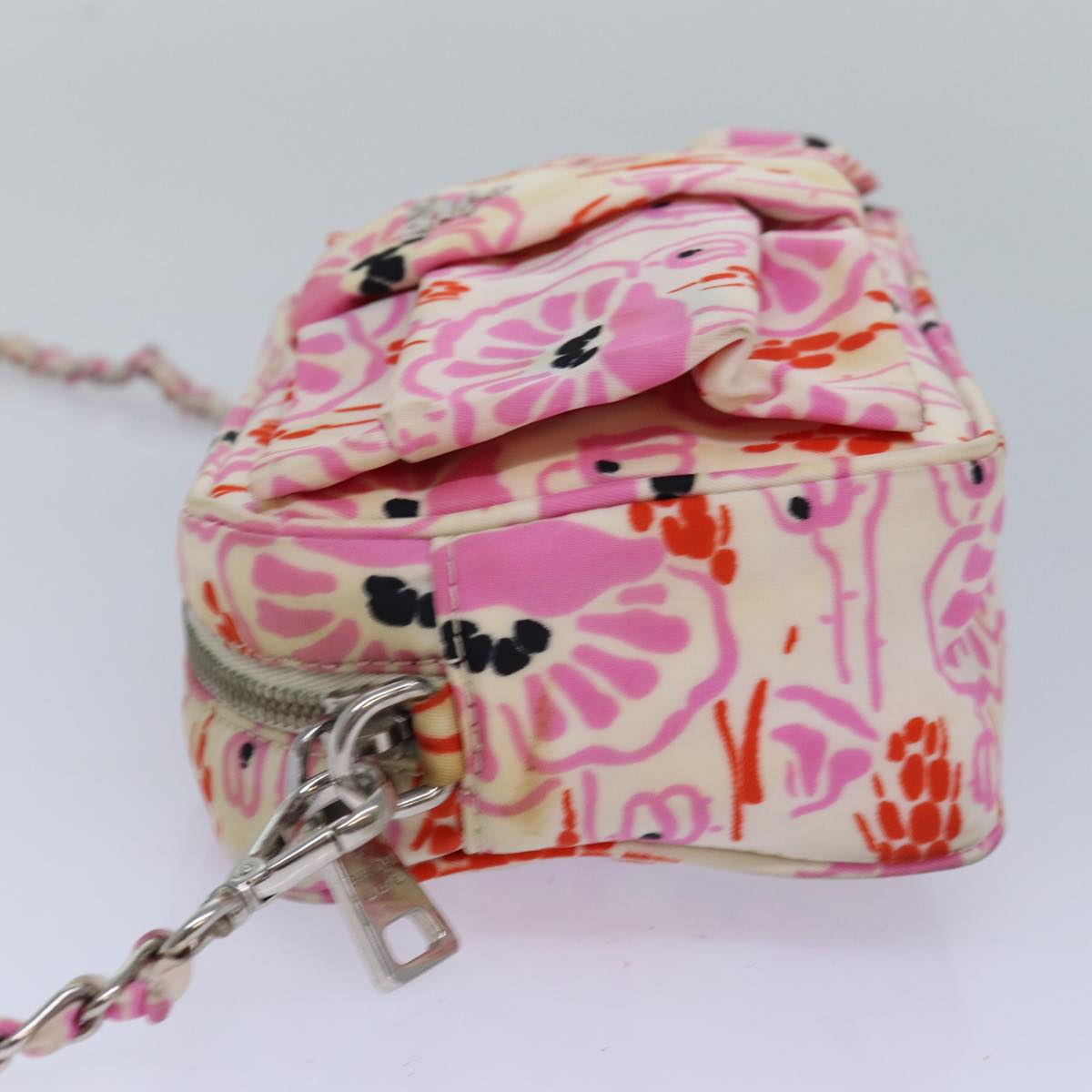 PRADA Ribbon Chain Shoulder Bag Nylon Pink Auth