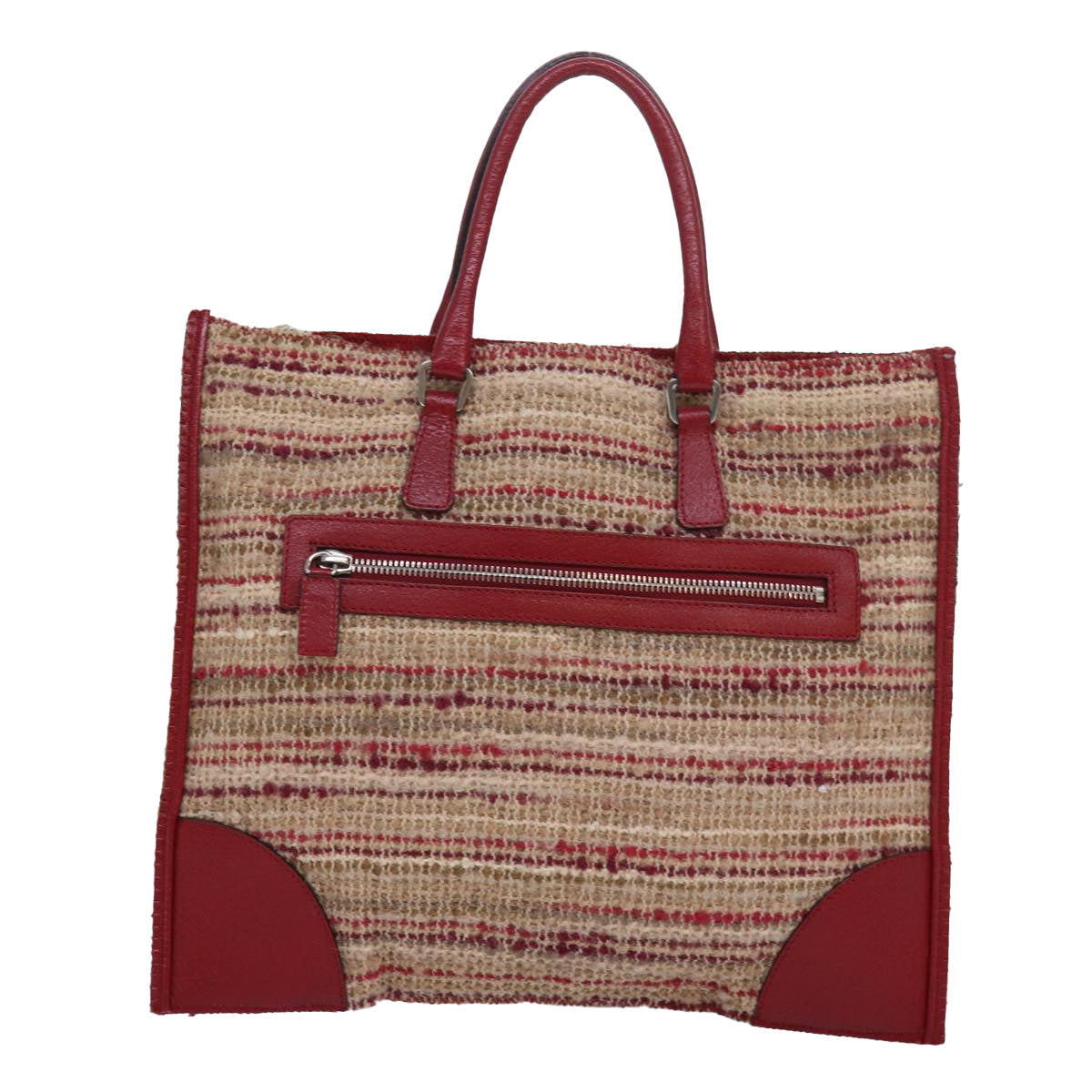 PRADA Hand Bag Wool Beige Red Auth