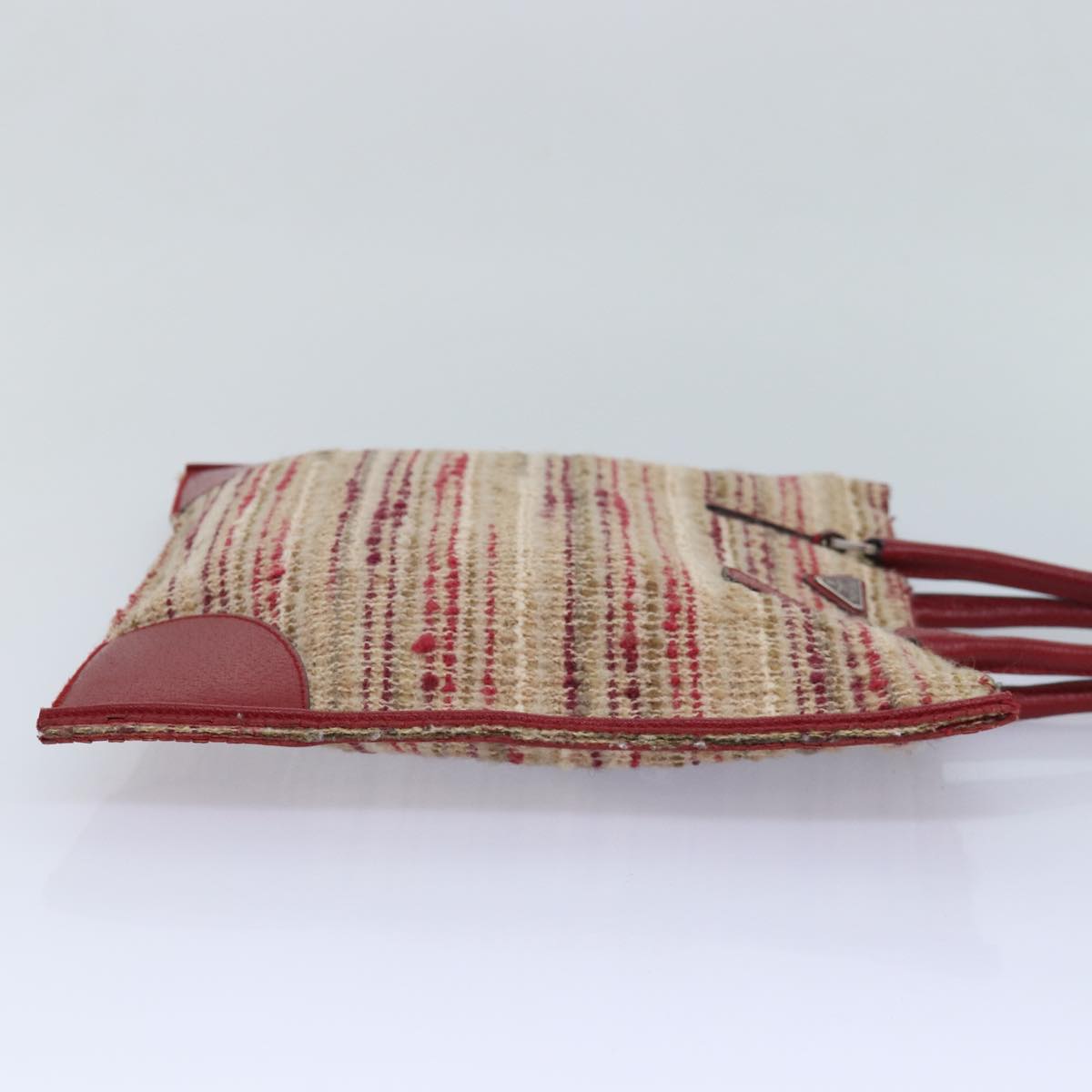 PRADA Hand Bag Wool Beige Red Auth