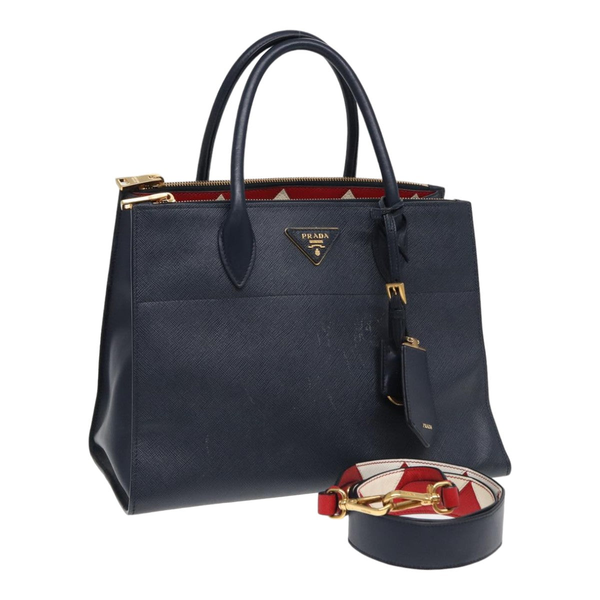 PRADA Hand Bag Safiano leather 2way Navy Auth