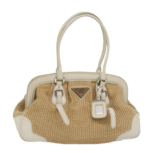 PRADA Hand Bag Straw Beige Auth