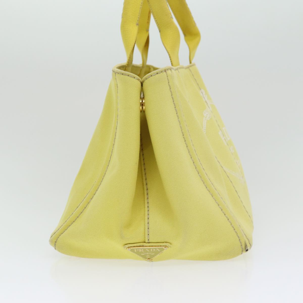 PRADA Canapa MM Hand Bag Canvas Yellow Auth