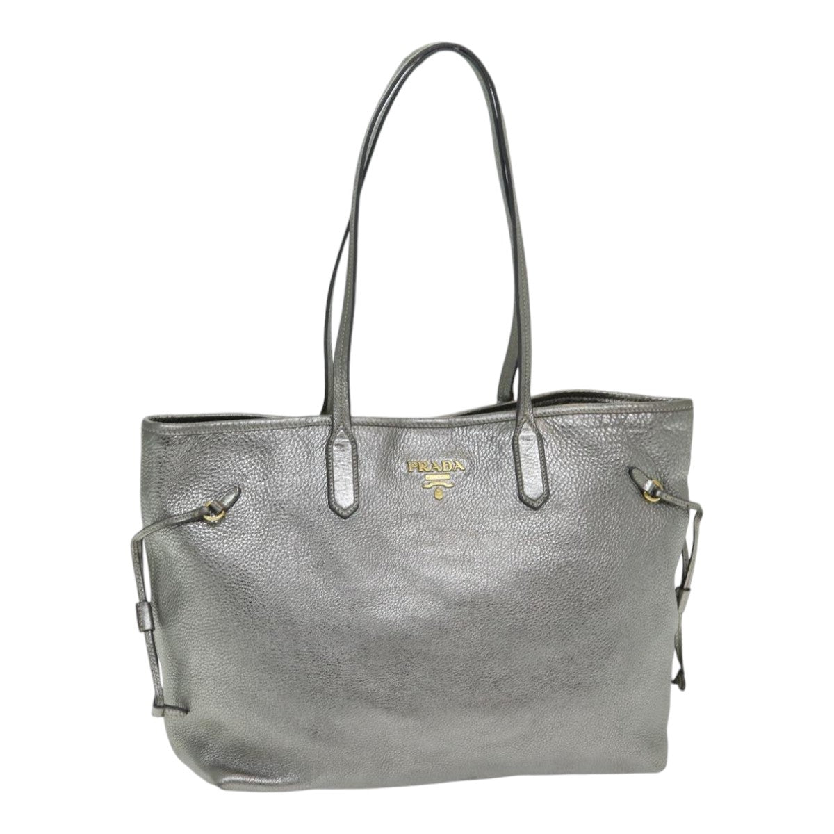 PRADA Tote Bag Leather Gold Tone Auth