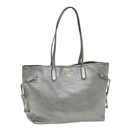 PRADA Tote Bag Leather Gold Tone Auth