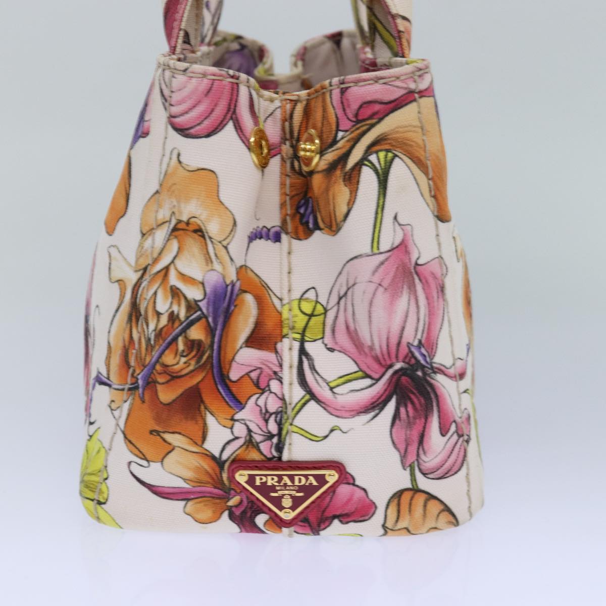 PRADA Flower Pattern Canapa PM Hand Bag Canvas 2way Multicolor Auth