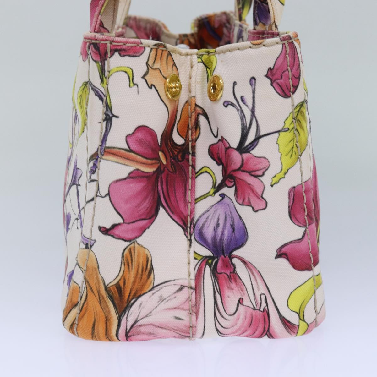 PRADA Flower Pattern Canapa PM Hand Bag Canvas 2way Multicolor Auth