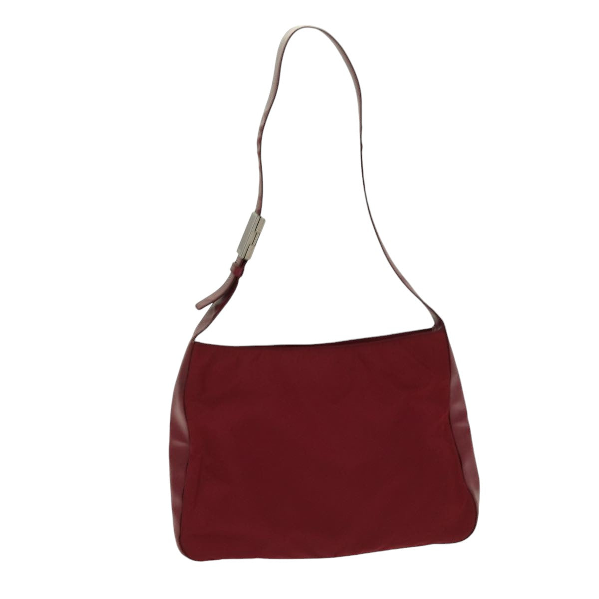 PRADA Shoulder Bag Nylon Leather Red Silver Auth