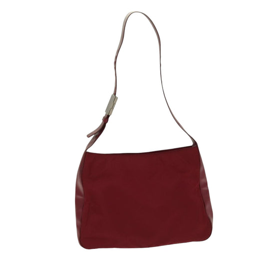 PRADA Shoulder Bag Nylon Leather Red Silver Auth