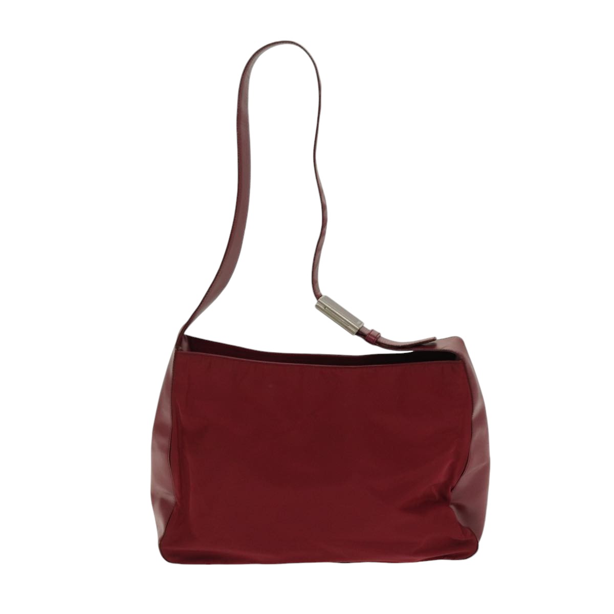PRADA Shoulder Bag Nylon Leather Red Silver Auth