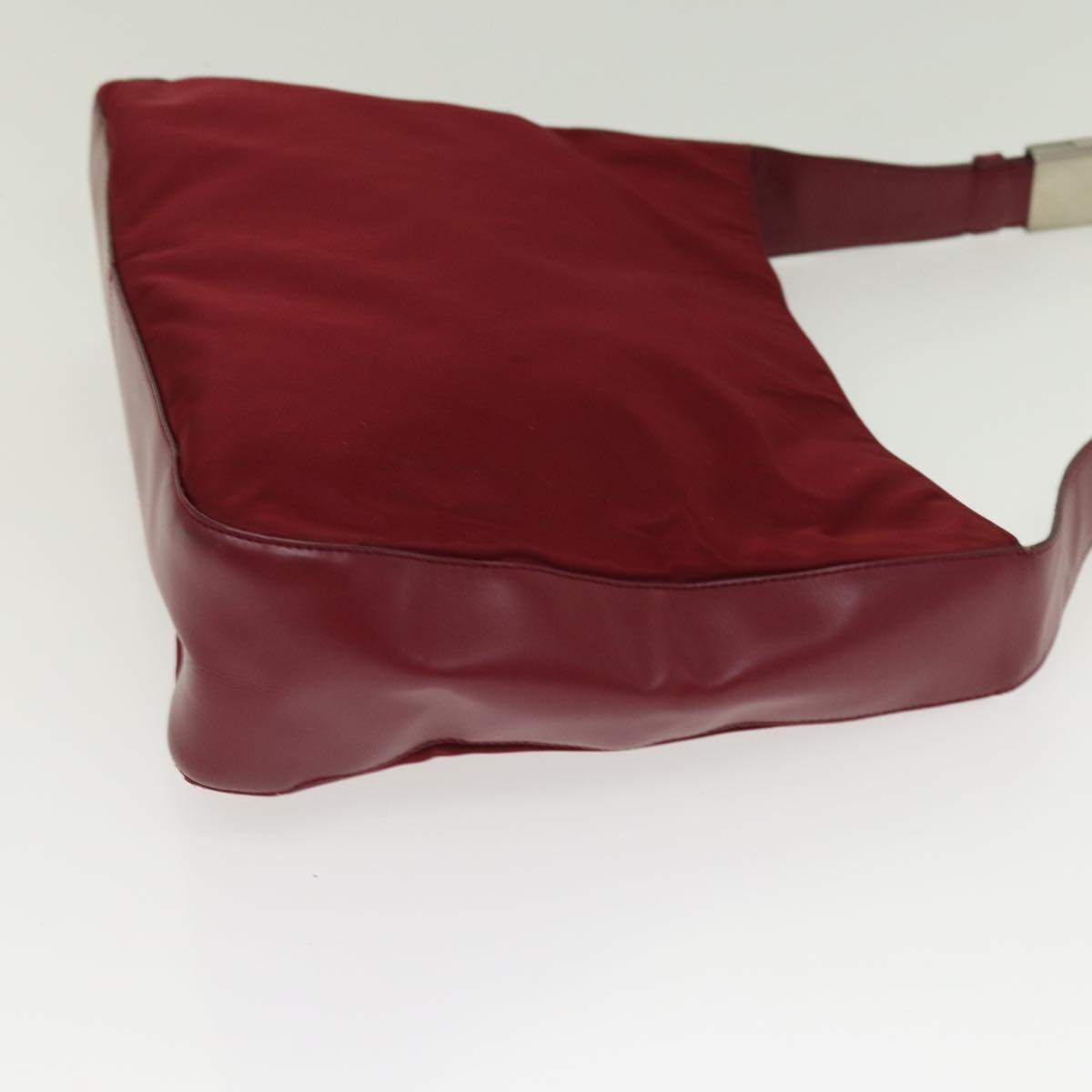 PRADA Shoulder Bag Nylon Leather Red Silver Auth